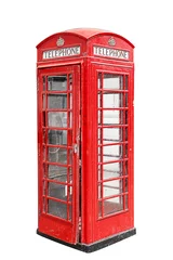 Classic British red phone booth in London UK, isolated on white © martinlisner