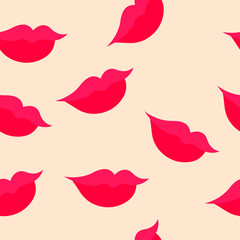 seamless pattern of female lips with a slight smile on a light pink background