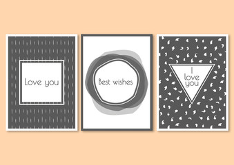 Set of greeting cards with hand drawn patterns. Wedding invitation or posters