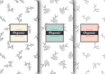 Set of labels, packaging for organic shop or natural cosmetics. Vector floral patterns Template for packing product.
