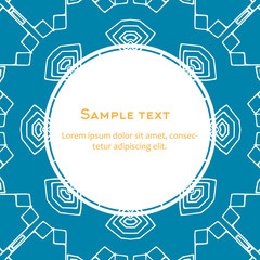 Obraz premium Vector background with aztec ornament. Template for menu, gift card or packing. Blue and orange colors.