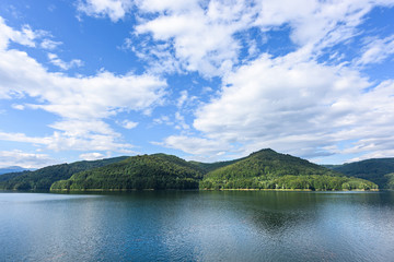 Fototapeta na wymiar Photo of vidraru lake in fagaras mountains, Romania
