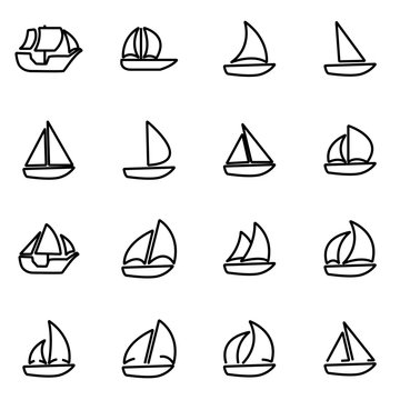 Vector line sailboat icon set