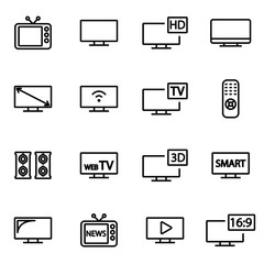 Vector line tv icon set