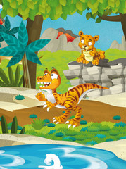 Cartoon happy dinosaur - sabre tooth velociraptor - illustration for the children