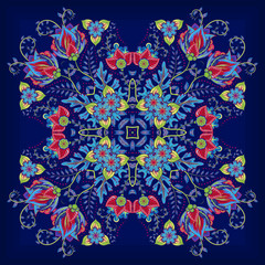 Design for square pocket, shawl, textile. Vector floral pattern