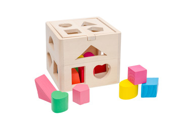 Obraz premium Wooden toy shape isolated over white background