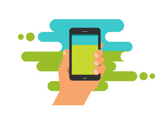 mobile phone game app, hand with smartphone, city landscape and nature