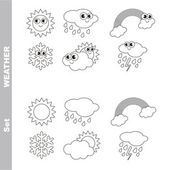 Different weathers cartoon. Page to be colored.