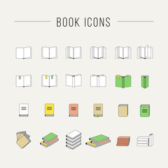 Book thin line icons