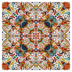 Colorful ornamental floral paisley shawl, bandanna. Square pattern.