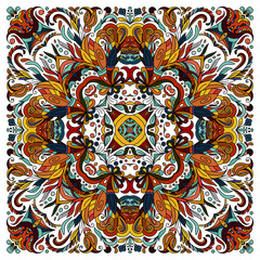 Colorful ornamental floral paisley shawl, bandanna. Square pattern.