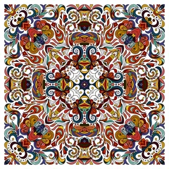 Papier Peint photo Lavable Tuiles marocaines Motif floral doodle ornemental, design pour pochette, textile, châle en soie, oreiller, écharpe.