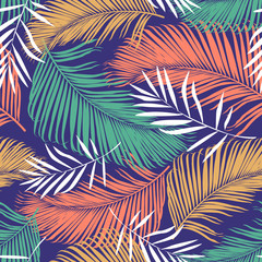 Fashion tropical seamless pattern. Colorful palm leaves. Modern trendy endless background. Vector.