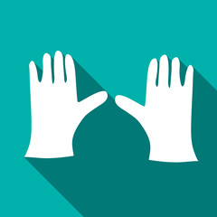 Pair of white gloves icon in flat style on a turquoise background