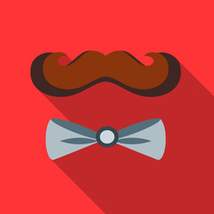 Mustache and bow tie icon in flat style on a red background