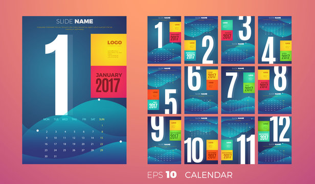 Wall Monthly Calendar 2017. Vector Template
