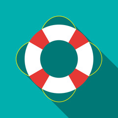 Lifebuoy icon in flat style on a turquoise background