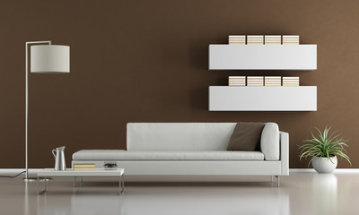 Fototapeta na wymiar Contemporary brown living room