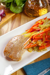 Delicious Grilled Chicken breast fillet and fried bell pepper