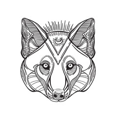 Animal head print for adult anti stress coloring page. Ethnic patterned ornate hand drawn vector illustration. Sketch for tattoo, poster, print or t-shirt. dog head, a wolf and husky