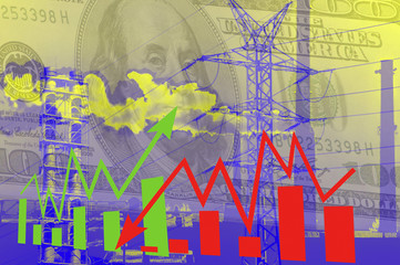 Industrial collage with graphs and arrows . The concept of development of the industry