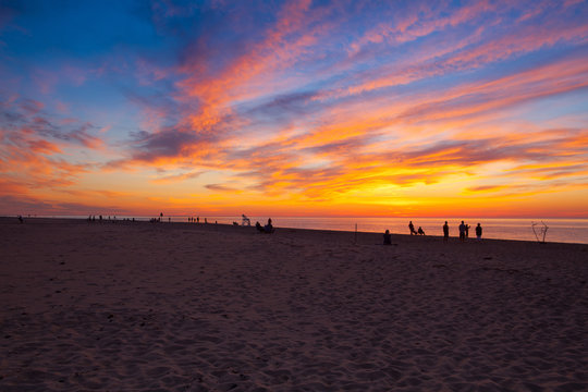 Stunning sunset on the empty beach, Cape Cod, USA
