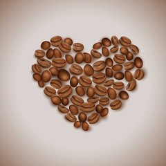 Heart made of coffee beans