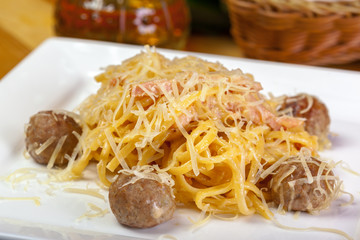 Spaghetti pasta with meatballs