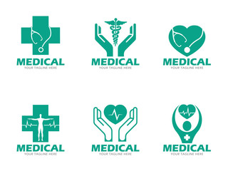 Green Medical and health care logo vector set design
