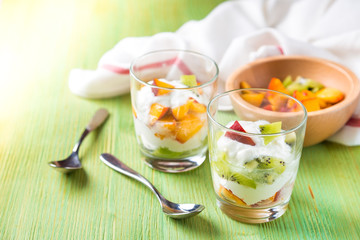 Healthy fruit salad with yoghurt