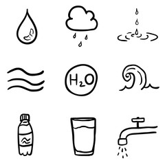 Vector Set of Black Doodle Water Icons