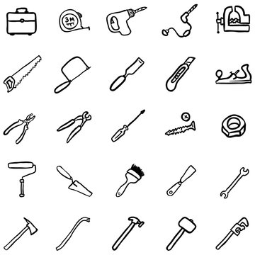Vector Set of Black DoodleWork Tools Icons