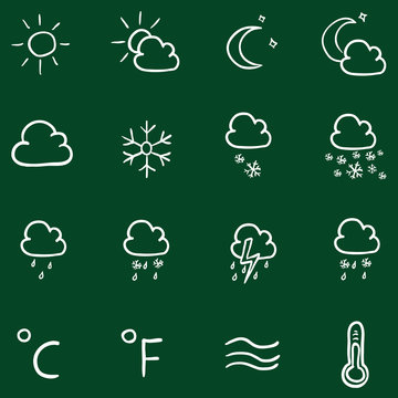 Vector Set Of Chalk Doodle Weather Icons