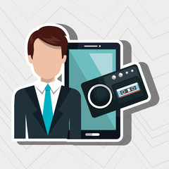 businessman with smartphone isolated icon design