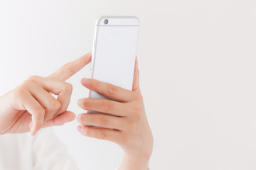 スマートフォンを操作する女性、拡張現実、ar、ボディパーツ