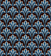 Antique seamless background image of vintage blue nature garden curve leaf