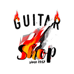 Rock guitar on cartoon fire