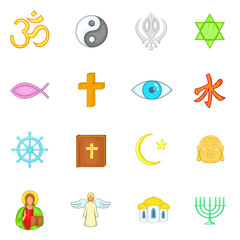 Religion icons set in cartoon style. Culture set isolated vector illustration