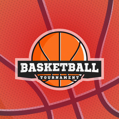 Basketball tournament logo, basketball themed logotype, label with detailed textured basketball ball. Vector.