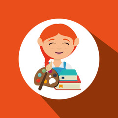 child with a palette of paints and books isolated icon design