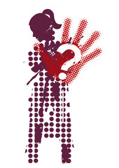 Female silhouette victim of violence.
Young woman grunge stylized silhouette covering strike. Vector available.
