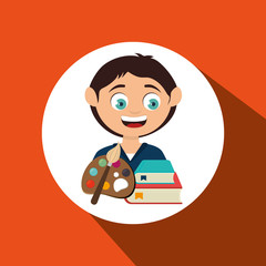 child with a palette of paints and books isolated icon design