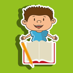 kid with book and pencil  isolated icon design