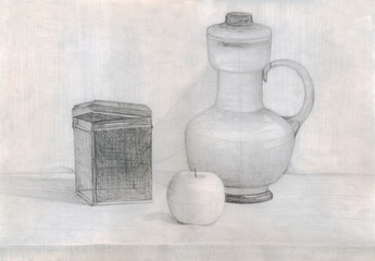 still life with  Apple, pencil drawing