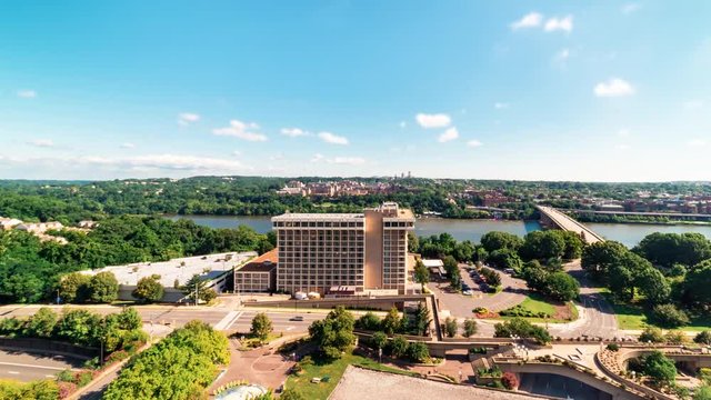 Time-lapse of Rosslyn, Arlington, Virginia looking toward the Potomac River and Washington DC