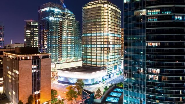 Time-lapse of the cityscape of Rosslyn, Arlington, Virginia at night