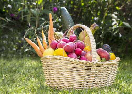 Basket with fruits and vegetables