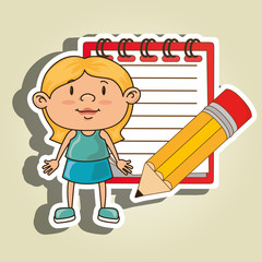 kid with notebook and pencil  isolated icon design