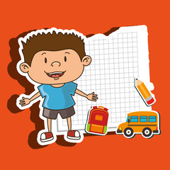 kid back to school on notebook paper isolated icon design